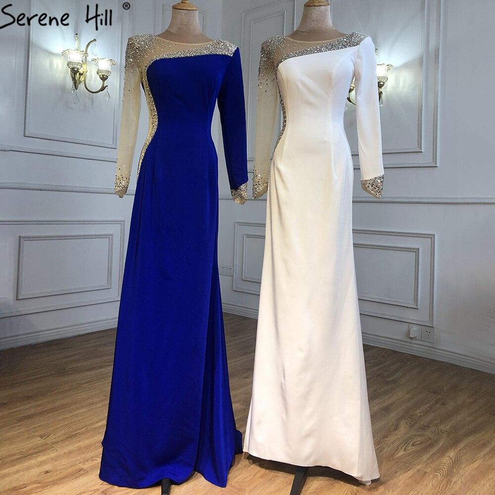 Serene Hill Red Satin Mermaid Evening Dresses Gowns 2024 Elegant Beaded Sexy For Women Wedding Party LA71152