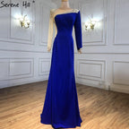 Serene Hill Red Satin Mermaid Evening Dresses Gowns 2024 Elegant Beaded Sexy For Women Wedding Party LA71152