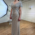Serene Hill Silver Mermaid Elegant Evening Dresses Gowns Beaded Luxury Sparkle 2024 For Women Party LA71686