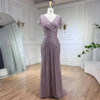 Serene Hill Silver Mermaid Elegant Evening Dresses Gowns Beaded Luxury Sparkle 2024 For Women Party LA71686