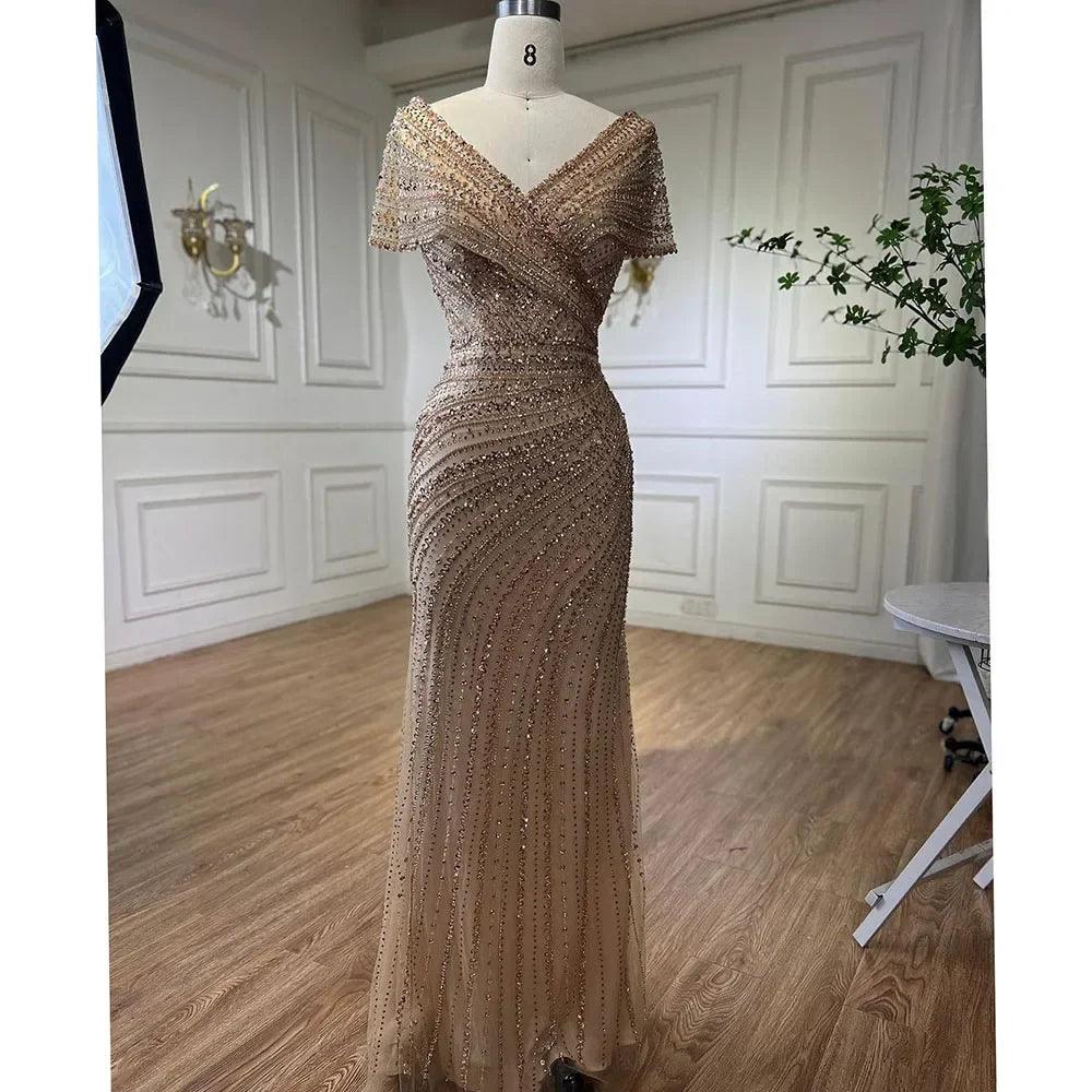 Serene Hill Silver Mermaid Elegant Evening Dresses Gowns Beaded Luxury Sparkle 2024 For Women Party LA71686