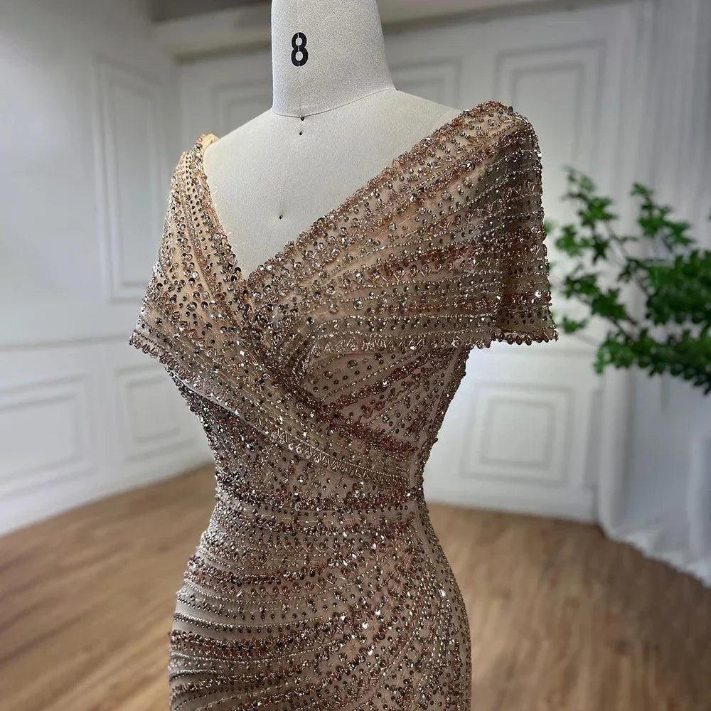 Serene Hill Silver Mermaid Elegant Evening Dresses Gowns Beaded Luxury Sparkle 2024 For Women Party LA71686
