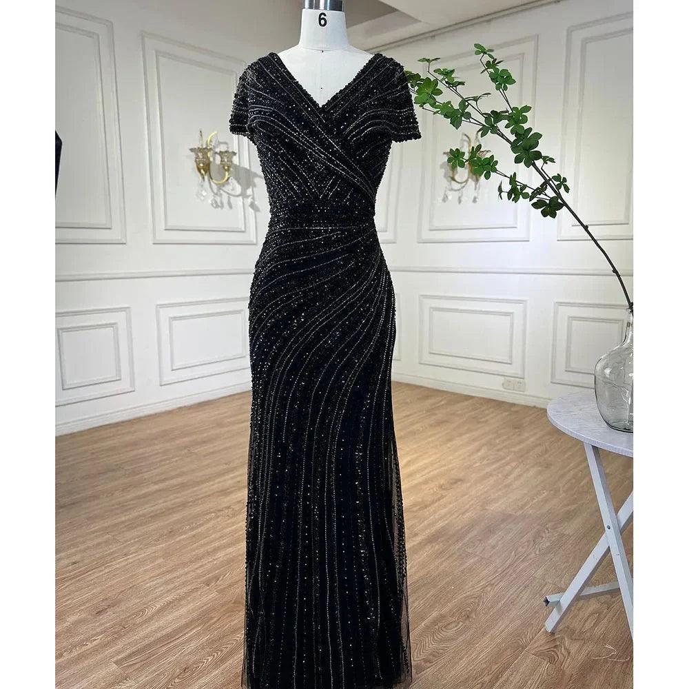 Serene Hill Silver Mermaid Elegant Evening Dresses Gowns Beaded Luxury Sparkle 2024 For Women Party LA71686