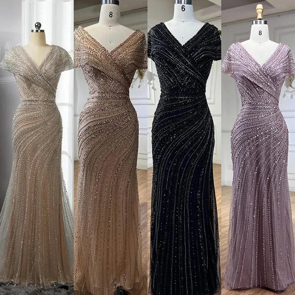 Serene Hill Silver Mermaid Elegant Evening Dresses Gowns Beaded Luxury Sparkle 2024 For Women Party LA71686