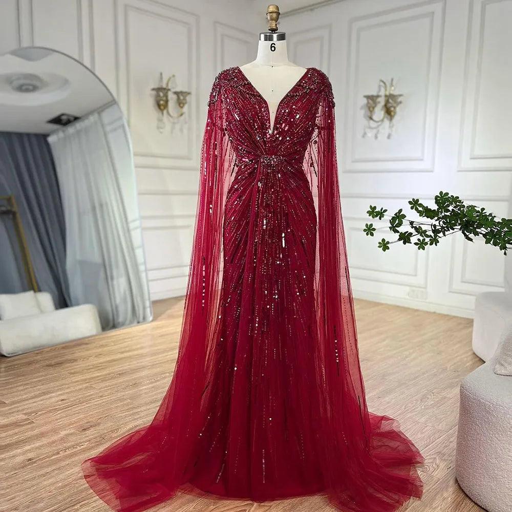 Serene Hill Turquoise Mermaid Evening Dresses Gowns 2024 with Beaded  With Cape for Women's Wedding Party LA72168A