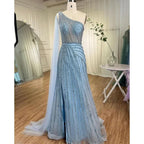 Serene Hill Yellow One-Shoulder Cape Sleeve Luxury Beaded  Formal Occasion Evening Dresses Gowns For Women Party LA71671