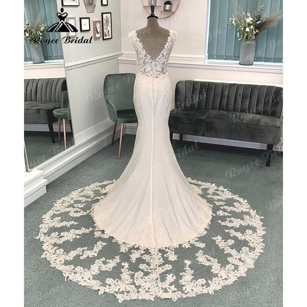 Sexy Backless Plunging Deep V Neck Mermaid/Trumpet Wedding Dress for Women  Bridal Gown Cap Sleeve vestido branco sereia