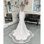 Sexy Boho Civil Mermaid Lace V Neck Crepe Wedding Dress Spaghetti Straps Reception Dresses for Bride Gown robe de soirée