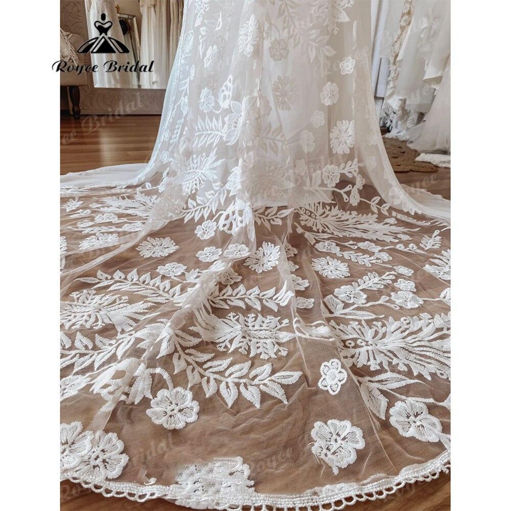 Sexy Boho V Neck Lace Short Sleeve Chiffon Bohemian Beach Women Wedding Dress Bridal Gowns vestido de novia playa Backless