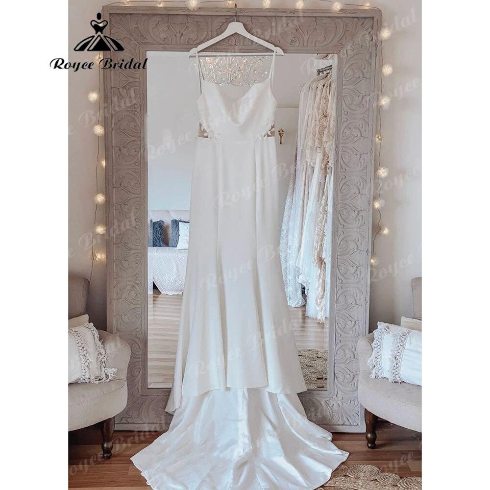 Sexy Mermaid Lace Backless Soft Satin Women Wedding Dress Spaghetti Straps   Wedding Gowns for Bride robe soirée mariage