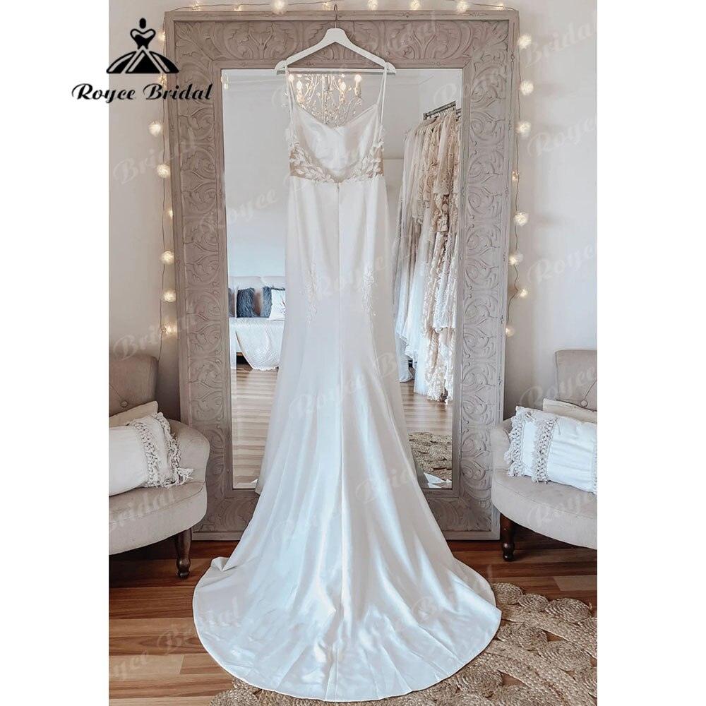 Sexy Mermaid Lace Backless Soft Satin Women Wedding Dress Spaghetti Straps   Wedding Gowns for Bride robe soirée mariage