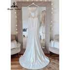 Sexy Mermaid Lace Backless Soft Satin Women Wedding Dress Spaghetti Straps   Wedding Gowns for Bride robe soirée mariage