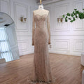 Luxury Arabic Lace Beaded Mermaid Evening Dress with Sleeves