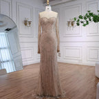 Luxury Arabic Lace Beaded Mermaid Evening Dress with Sleeves
