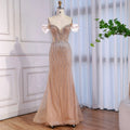 Luxury Nude Off Shoulder Beaded Tassel Evening Dress