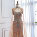 Luxury Nude Mermaid Evening Dress with Cape Sleeves