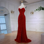 Elegant Red Prom Dress with Slit