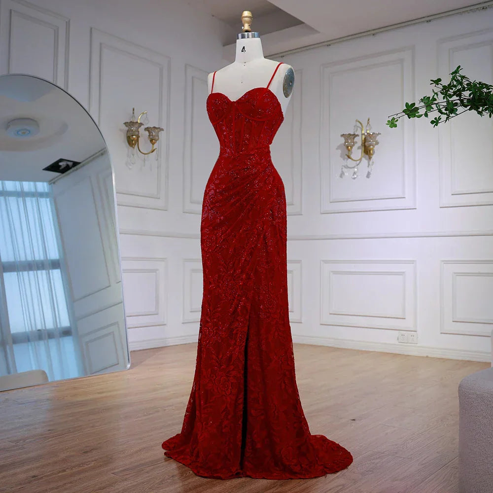 Elegant Red Prom Dress with Slit