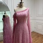 Luxury Feather One Shoulder Evening Dress with Cape Sleeves LA72763