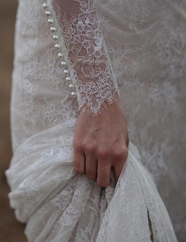 NumberSea Sheath Lace Long Sleeves Beaded Wedding Dresses, Vintage Bridal Gown, MW813