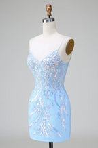 Sheath Spaghetti Straps Mini Homecoming Dress with Sequins