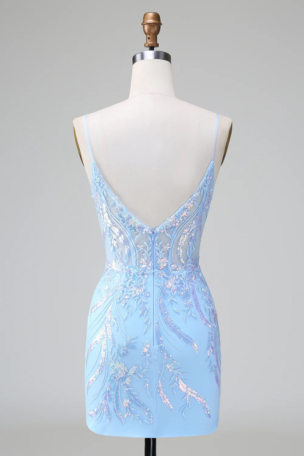 Sheath Spaghetti Straps Mini Homecoming Dress with Sequins