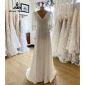 Simple Soft Satin V Neck Boho Wedding Dress with Puff Short Sleeve Beach Bridal Reception Gown for Women robe de mariee