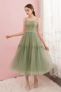 Simple Tulle  Round Neck Homecoming Graduation Dresses