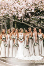 Sleek Spaghetti Straps Silk Satin Floor-length Bridesmaid Dresses