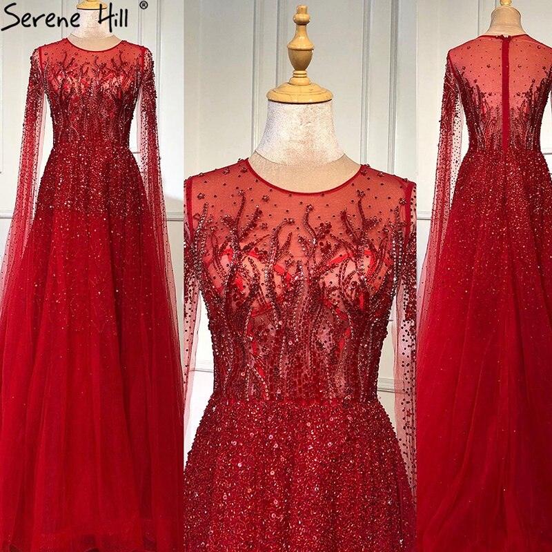 Sliver Arabic Luxury Beading Cape Sleeves  A-Line Evening Dresses O-Neck A-Line Sexy Evening Gowns cerene Hill LA60869