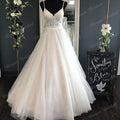 Spaghetti Straps Wedding Dress with Detachable Bow V Neck Lace Bodice  Backless Bestidos de Novia Elegant Bridal Boho Bridal