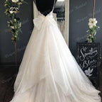 Spaghetti Straps Wedding Dress with Detachable Bow V Neck Lace Bodice  Backless Bestidos de Novia Elegant Bridal Boho Bridal
