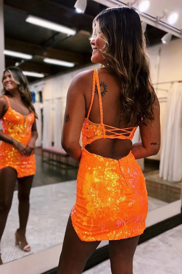 Spaghetti Straps Tight Homecoming Dress Short Prom Dress