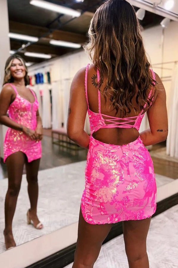 Spaghetti Straps Tight Homecoming Dress Short Prom Dress