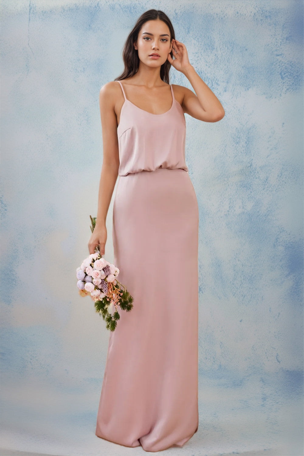 Spaghetti Straps Pink Long Bridesmaid Dress With Split
