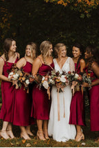 Spaghetti Straps Scoop Pleats Sheath Bridesmaid Dress