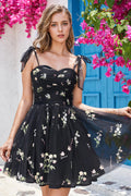 Spaghetti Straps Sleeveless Tulle Floral Homecoming Dress