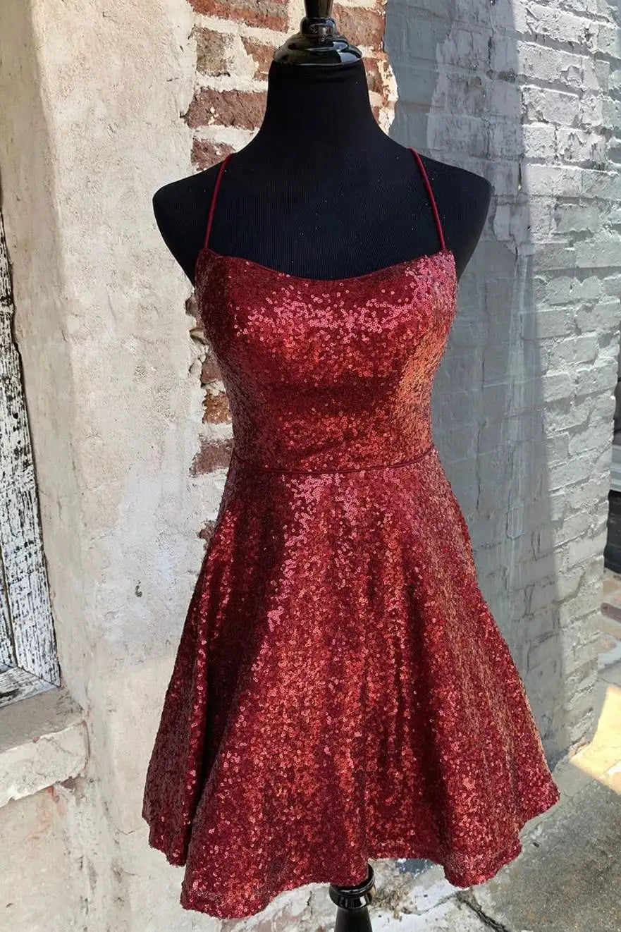 Sparkly Homecoming Dresses Backless A-line Mini Party Dress