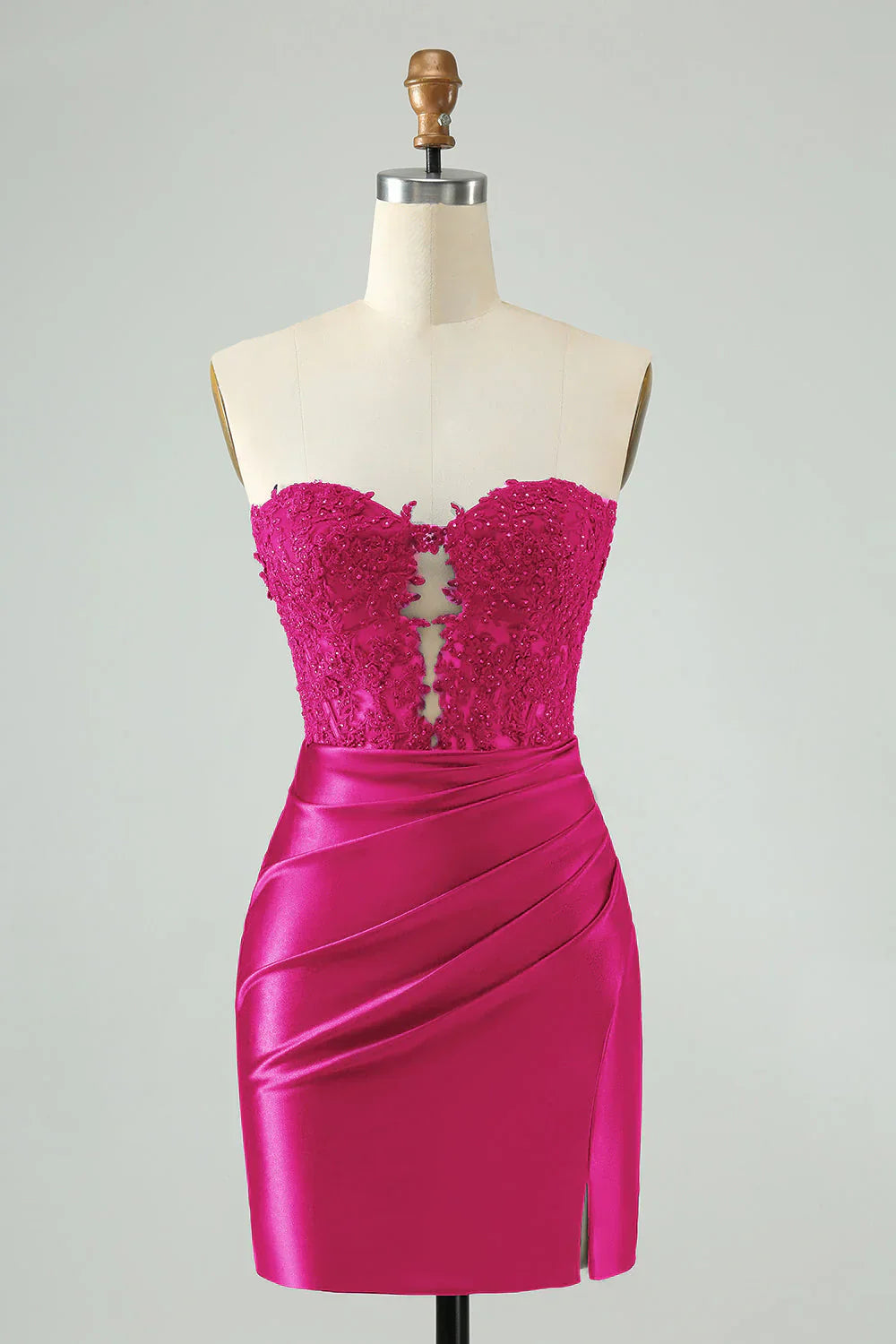 Sparkly Strapless Beaded Appliques Fuchsia Homecoming Dress