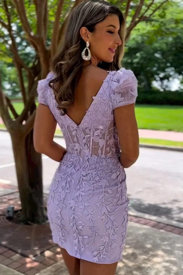 Square Neck Short Champagne Homecoming Dress With Appliques