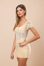 Square Neck Short Champagne Homecoming Dress With Appliques