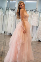 Strapless Light Pink Sequin Beaded Tulle Stunning Prom Dress