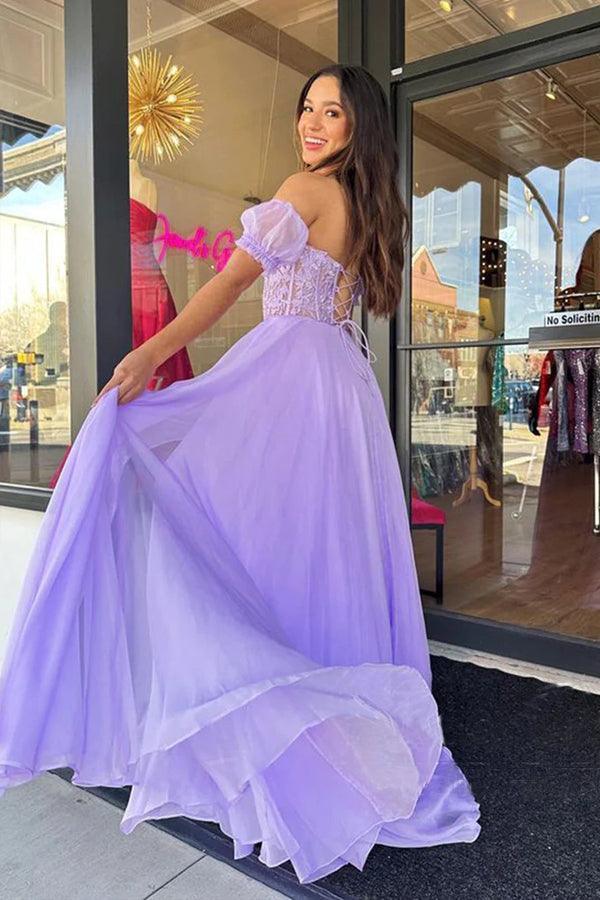 Strapless Lilac Tulle Long Evening Dress A-Line Floor Length Prom Dress