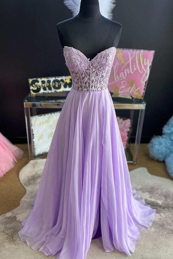 Strapless Lilac Tulle Long Evening Dress A-Line Floor Length Prom Dress