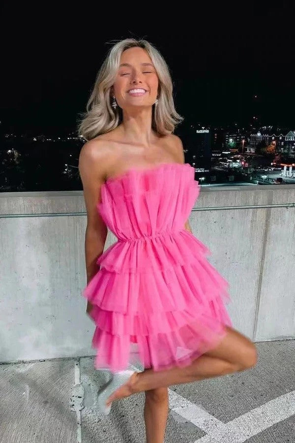 Strapless Tiered Tulle Homecoming Dress Sweet Dress