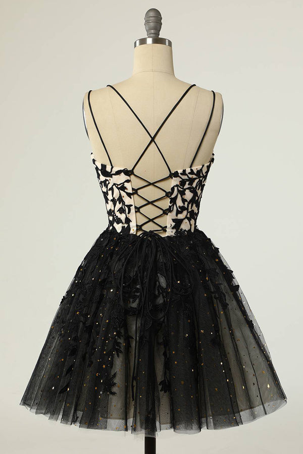 Straps Appliques Short Prom Dress Homecoming Dress with Sequins