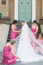 Straps Sleeveless Mermaid Bow Pink Long Bridesmaid Dress