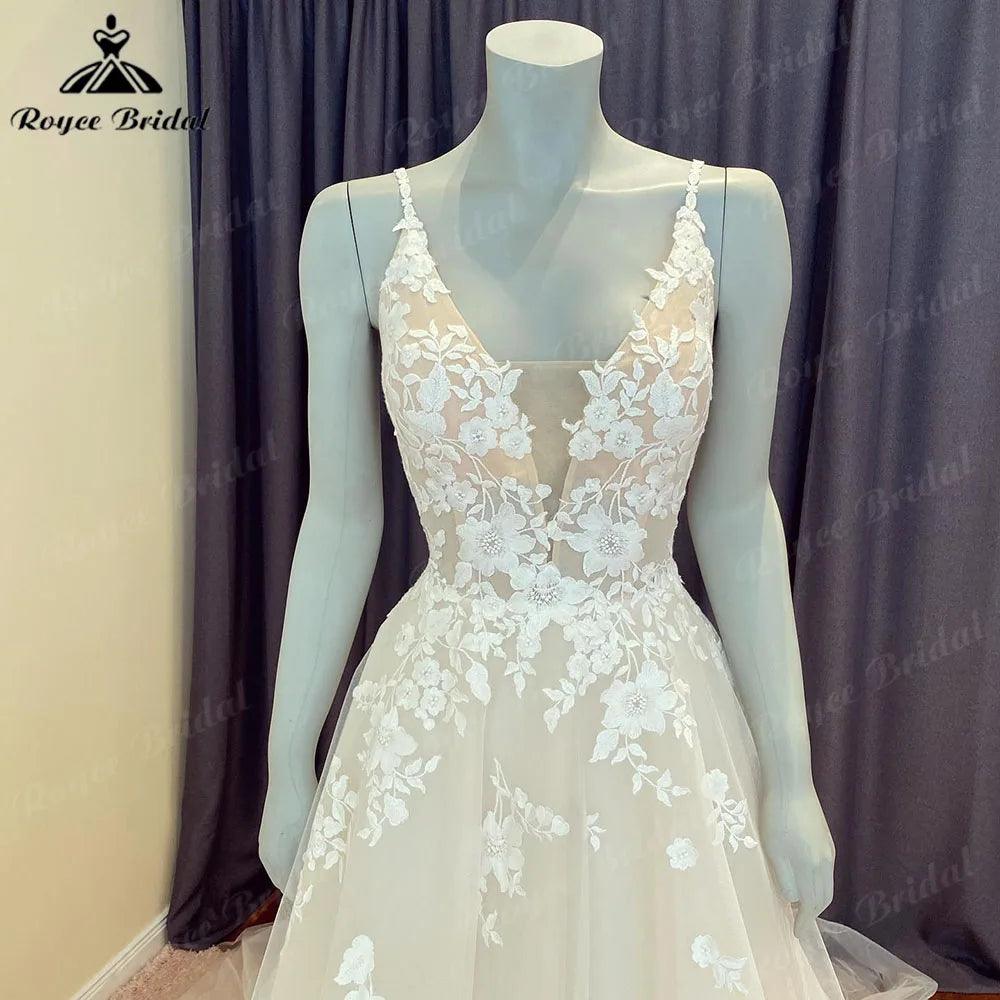 NumberSea Summer Robe Civil Lace Boho Wedding Dress with V Neck 2024 Spaghetti Straps Bridal Gown Custom Made vestido de novia NumberSea