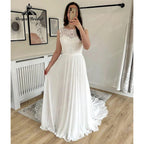 Summer Sleeveless Lace Bodice Chiffon A Line Boho Wedding Dress for Women  Beach Bridal Gown vestido para boda playa Sexy