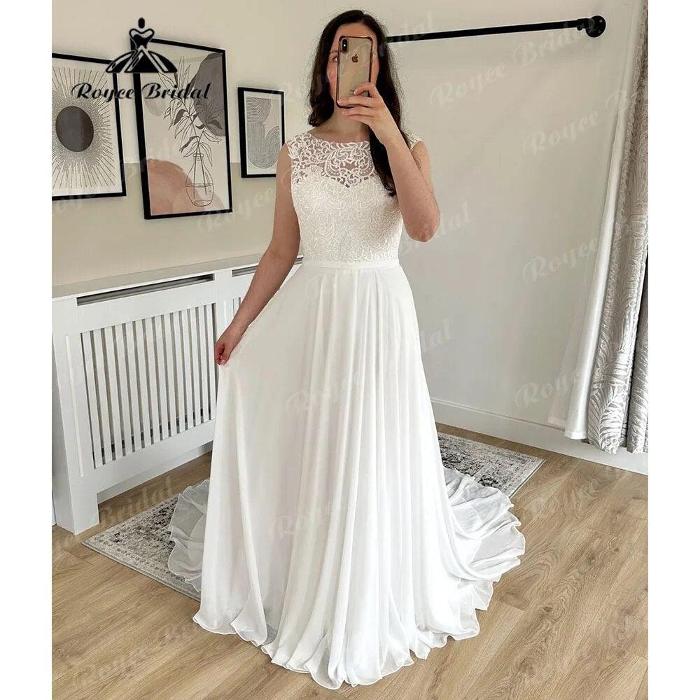 Summer Sleeveless Lace Bodice Chiffon A Line Boho Wedding Dress for Women  Beach Bridal Gown vestido para boda playa Sexy